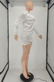 Vestidos casuais brancos sensuais sólidos básicos com decote em V mangas compridas