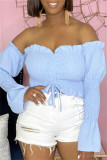 Blue Sexy Casual Solid Draw String Backless Off the Shoulder Tops