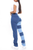 Jeans regolari di base a vita alta patchwork casual blu moda