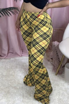 Pantaloni a vita alta regolari basic con stampa casual alla moda gialli