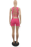 Vert Fluorescent Sexy Casual Bandage Solide Dos Nu U Neck Skinny Barboteuse