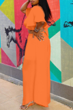 オレンジ カジュアル ソリッド パッチワーク スクエア カラー ペンシル スカート プラス サイズ XNUMX 枚