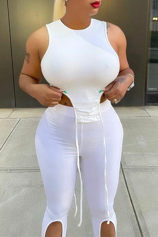 White Sexy Casual Solid Asymmetrical O Neck Tops