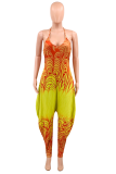 Red Yellow Casual Gradual Change Patchwork Spaghetti Strap Harlan Jumpsuits