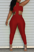 Vermelho fashion sexy sólido sem costas sem alças sem mangas duas peças