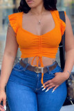 Camisetas con cuello en V de vendaje sólido informal sexy naranja