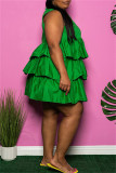 グリーン ファッション カジュアル プラス サイズ ソリッド パッチワーク ノースリーブ ドレス