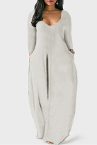Серые повседневные прямые платья в стиле пэчворк с V-образным вырезом