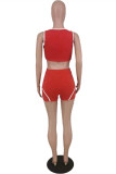 Red Fashion Casual Solid Patchwork U Neck Sleeveless Two Pieces