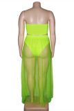 Fluorescerend groen Mode Sexy Effen Patchwork Rugloos Strapless Grote maat twee stukken