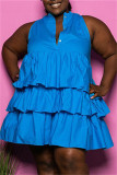 Blaues, modisches, lässiges, einfarbiges, ärmelloses Patchwork-Kleid in Übergröße