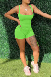Fluorescent Green Sexy Casual Solid Bandage Backless U Neck Skinny Romper