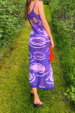 Фиолетовый сексуальный принт в стиле пэчворк Спагетти ремень юбка-карандаш платья