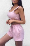 Coletes lisos casuais rosa fashion decote em U sem mangas duas peças