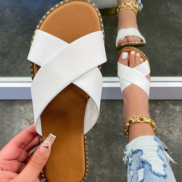 Witte mode casual uitgeholde patchwork effen kleur comfortabele slippers
