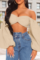 Khaki Sexy Solid Patchwork Off-Shoulder-Tops