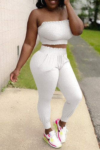 White Sexy Casual Solid Backless Strapless Two Pieces