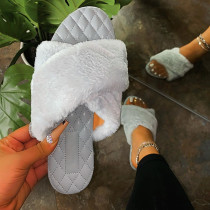 Grey Fashion Casual Split Joint Solid Color Keep Warm Comfortable Slippers
