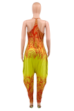 Red Yellow Casual Gradual Change Patchwork Spaghetti Strap Harlan Jumpsuits