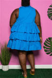 Blauwe mode casual grote maat effen patchwork mouwloze jurk