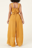 Green Casual Solid Patchwork Spaghetti Strap Loose Jumpsuits