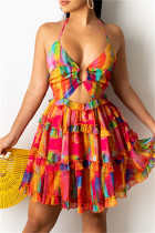 Цветное сексуальное бинтовое платье с принтом и открытой спиной
