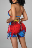 Red Fashion Sexy Print Backless Strap Design Swimwears