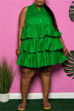 Зеленое модное повседневное однотонное лоскутное платье без рукавов больших размеров