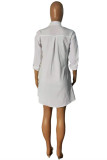 ベルトターンダウンカラーシャツドレスなしのディープコーヒーファッションカジュアルソリッド