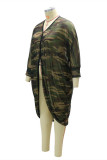 Abrigo de talla grande con cuello en V asimétrico con estampado de camuflaje casual de moda verde militar