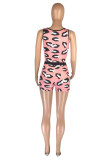 Pink Fashion Casual Print Vests U Neck Sleeveless Two Pieces