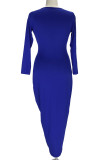 Vestido irregular con escote en V asimétrico con pliegues de patchwork sólido sexy azul real Vestidos