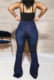 Jeans jeans azul escuro fashion casual sólido básico cintura média regular