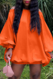Оранжевые сексуальные повседневные однотонные платья с открытой спиной и длинными рукавами на плечах