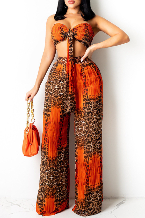 Оранжевый модный сексуальный бинт с принтом без спинки без бретелек без рукавов из двух частей