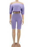 Purple Casual Solid Patchwork Off the Shoulder Three Quarter Two Pieces