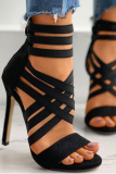 Sapatos de porta aberta com retalhos pretos sexy para rua