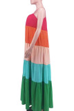 Vestido casual cor sólida patchwork com alça espaguete vestidos