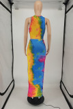Multicolor Sexy Casual Tie Dye Printing U-hals Mouwloos Twee Stukken