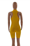 Yellow Sexy Casual Solid Patchwork Turtleneck Skinny Romper