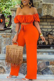 オレンジ色のセクシーなファッションストラップレス半袖ジャンプスーツ