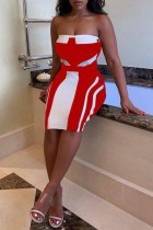 Rode mode sexy patchwork backless strapless mouwloze jurk