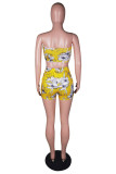 Yellow Fashion Sexy Print Bandage Backless Strapless Sleeveless Two Pieces