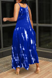 Hemelsblauwe sexy print patchwork spaghettibandjes onregelmatige jurkjurken