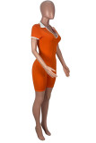 Orange Mode Casual Solid Basic Turndown-krage Skinny Kortärmad Romper
