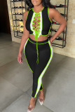 Black Fashion Sexy Patchwork Bandage Hollowed Out O Neck Sleeveless Two Pieces