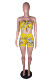Yellow Fashion Sexy Print Bandage Backless Strapless Sleeveless Two Pieces