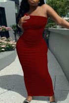 Red Sexy Casual Solid Backless One Shoulder Sleeveless Dress