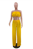 Yellow Sexy Casual Solid Backless Strapless Sleeveless Two Pieces