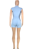 Light Blue Casual Solid Patchwork O Neck Sleeveless Two Pieces